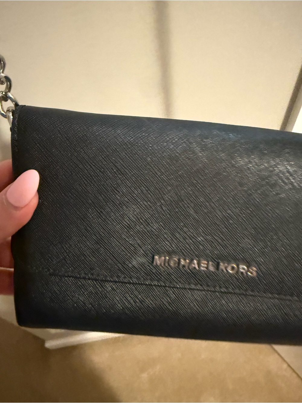 Michael Kors Black Leather Chain Wallet Crossbody